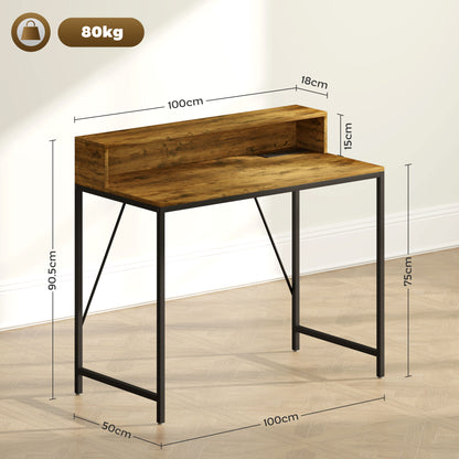 Computer Desk with LED Lights, Study Table with Shelf, Rustic Brown