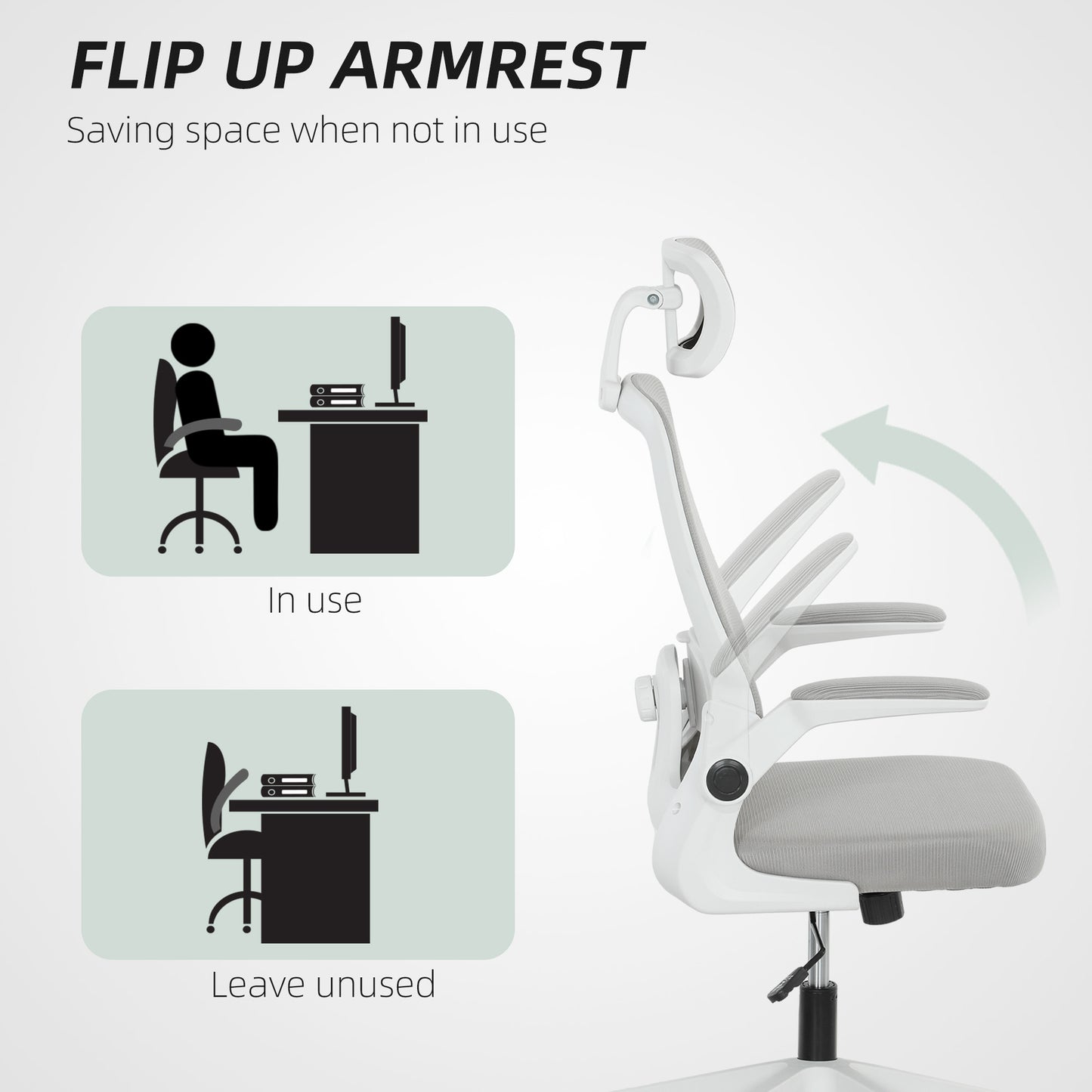Executive Mesh Office Chair with Headrest, Lumbar Support, Grey