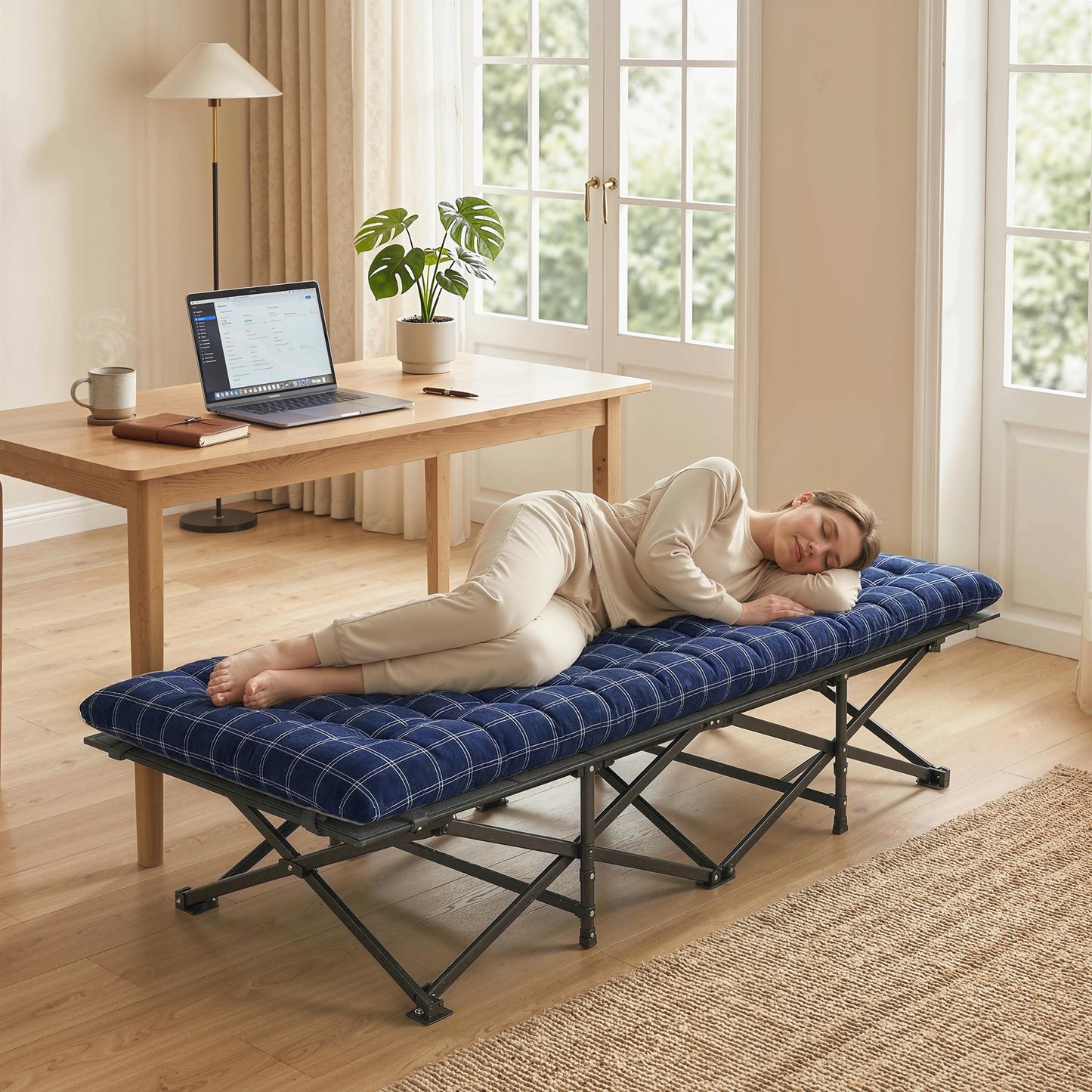 Camping Cot Heavy Duty Folding Bed with Soft Pad Blue