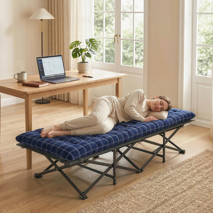 Camping Cot Heavy Duty Folding Bed with Soft Pad Blue