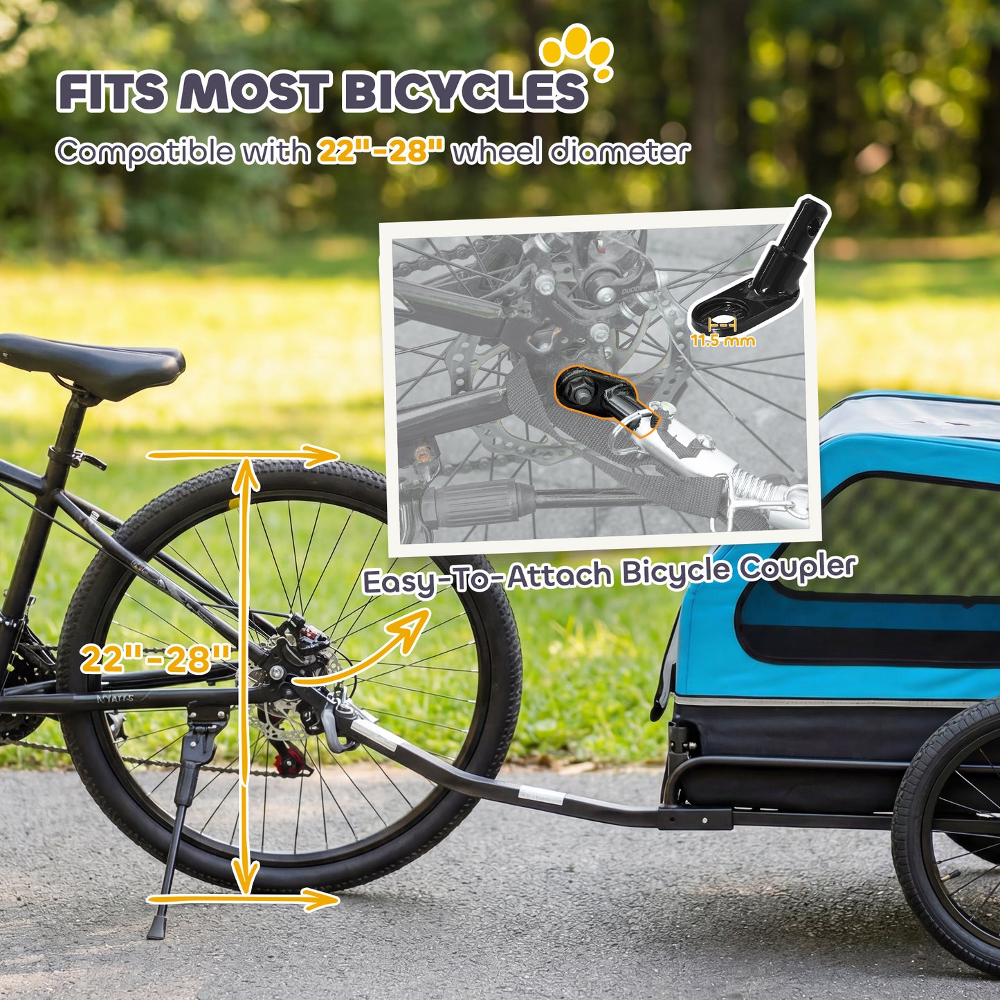 Dog Bike Trailer Support Up to 20 kg, Dog Bicycle Carrier, Easy Store Cart with Quick Release Frame, Flip-Down Ramp Tailgate, Universal Bicycle Coupler, Reflectors, Flag, Blue