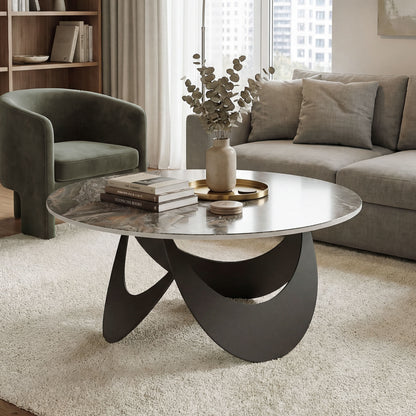 Coffee Table Sintered Stone Top Brown and Black