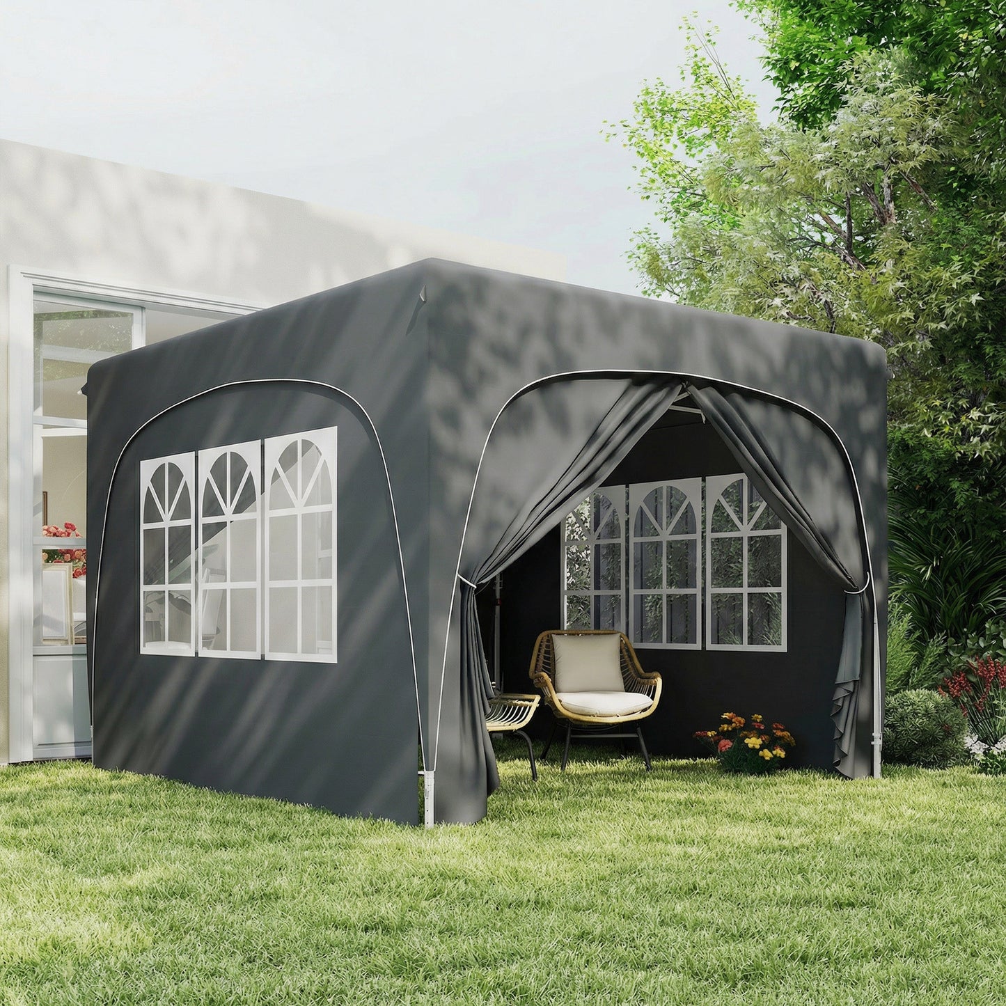 3 x 3(m) UPF50+ Pop Up Gazebo with Sides and Carry Bag, Dark Grey