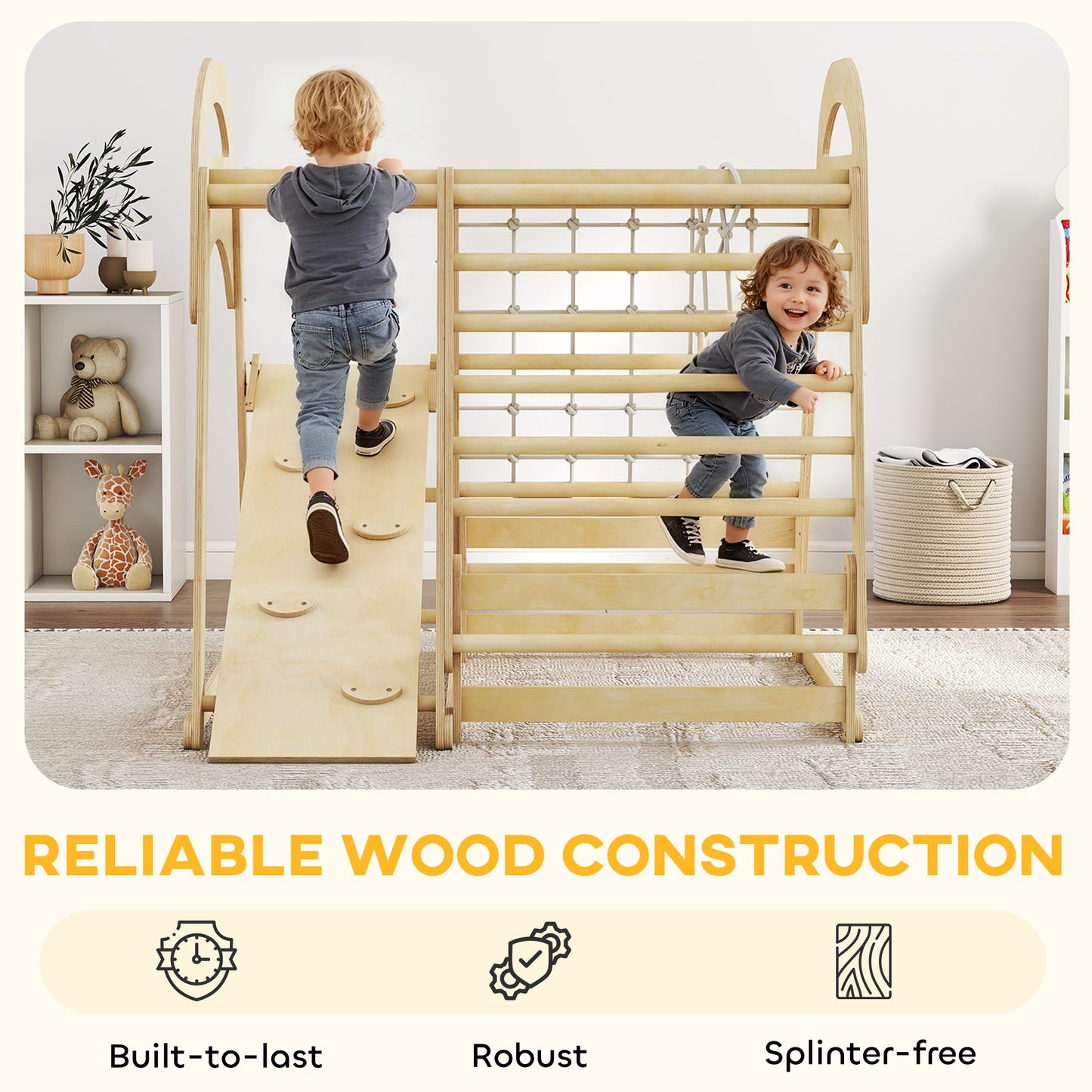 6 in 1 Kids Climbing Frame with Slide, Monkey Bars, Ladder