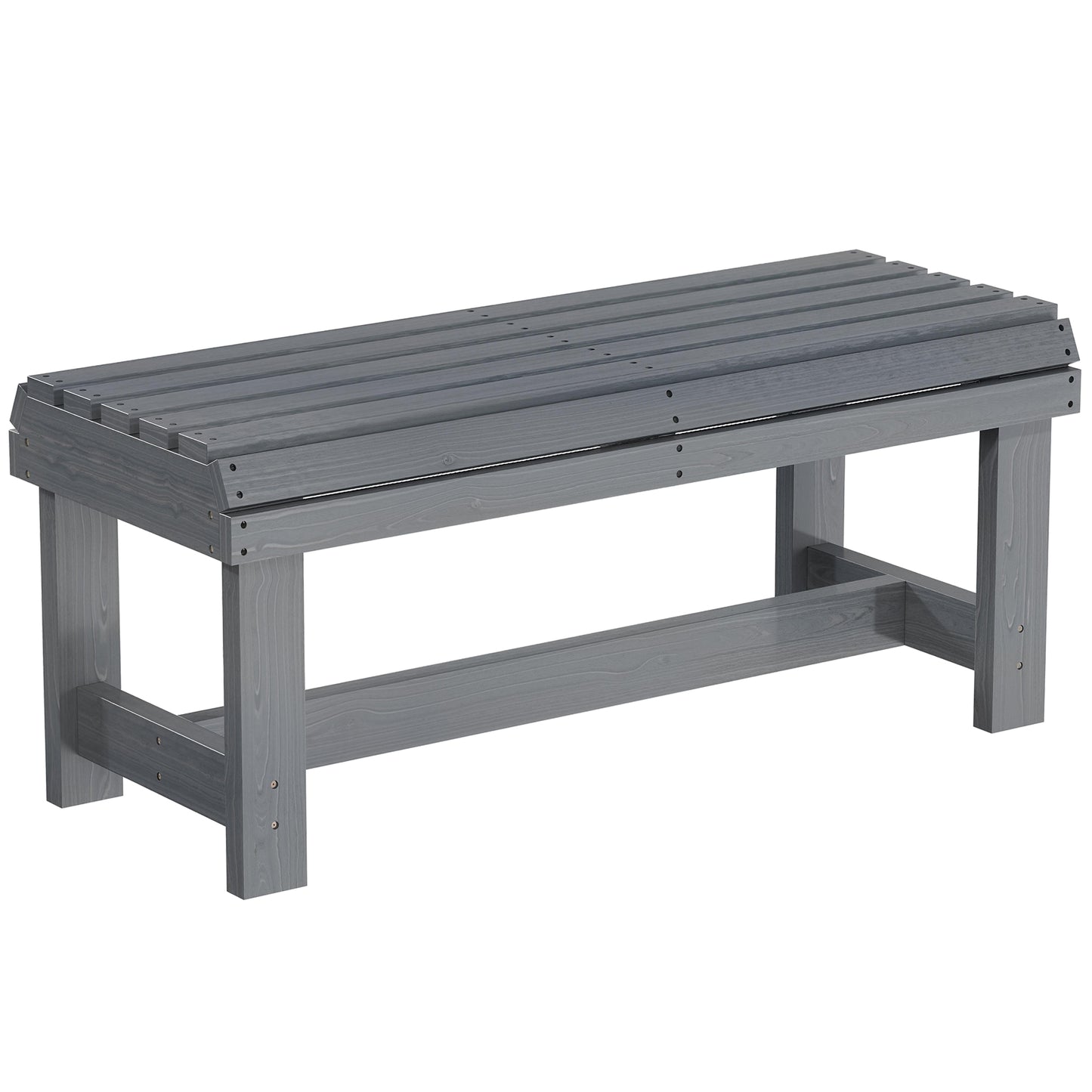 Wooden Garden Bench, 2 Seater Slatted Outdoor Bench, Grey
