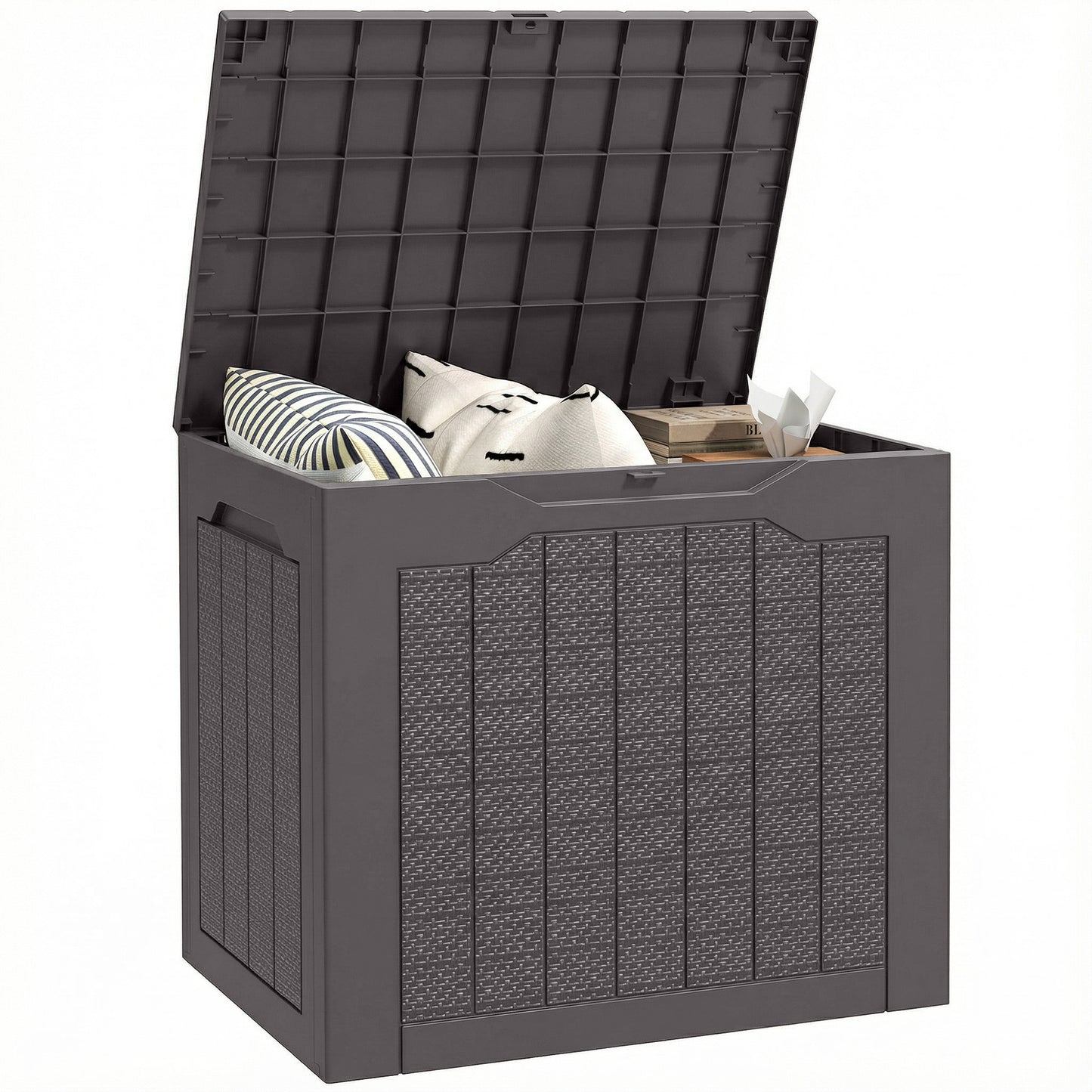 93L Plastic Garden Storage Box, Storage Container w/ Handles, Brown