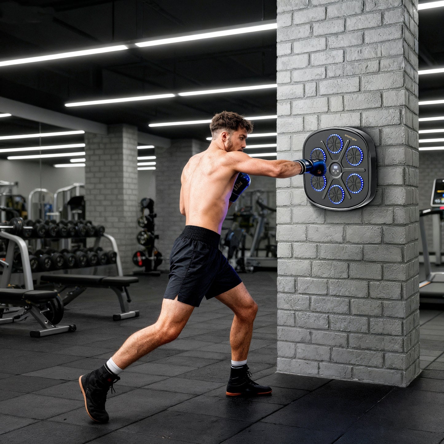 Music Boxing Machine, Smart Bluetooth Boxing Machine Wall Mounted with 9 Speeds & Modes, LED Lights and Gloves, Punching Pad for Adults, Black