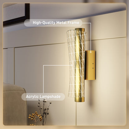 Led Wall Lamp 2 Pack, Modern Indoor Geometric Wall Light, Gold Tone