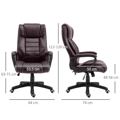 High Back Executive Office Chair 6-Point Vibration Massage Extra Padded Swivel Ergonomic Tilt Desk Seat, Brown