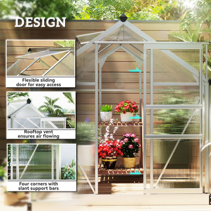 6x6ft Walk-In Polycarbonate Greenhouse Plant Grow Aluminium Frame