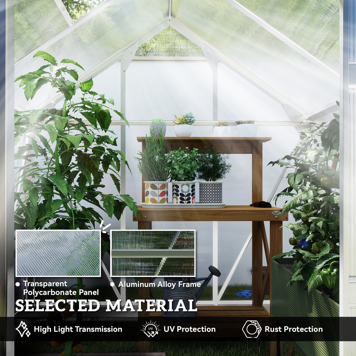 6x6ft Walk-In Polycarbonate Greenhouse Plant Grow Aluminium Frame