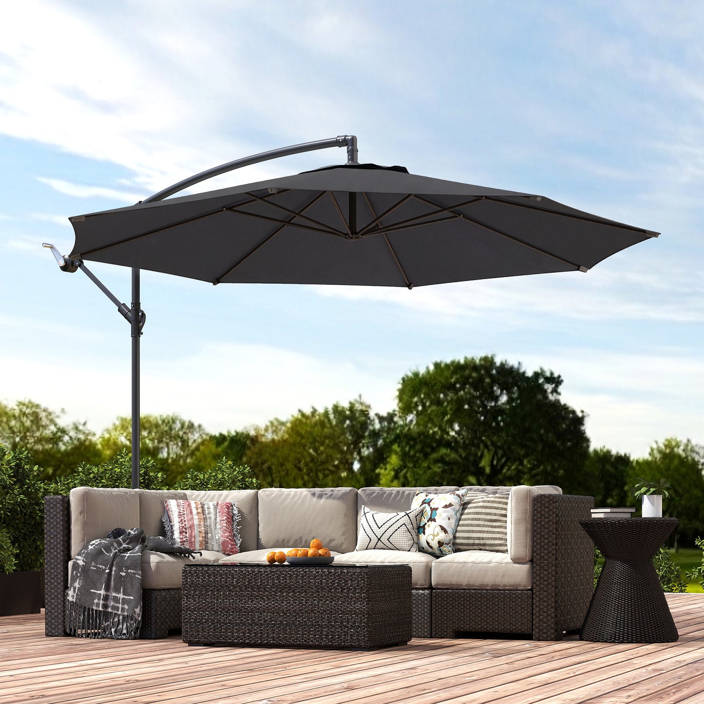 3(m) Garden Banana Parasol Cantilever Umbrella w/ Base, Black