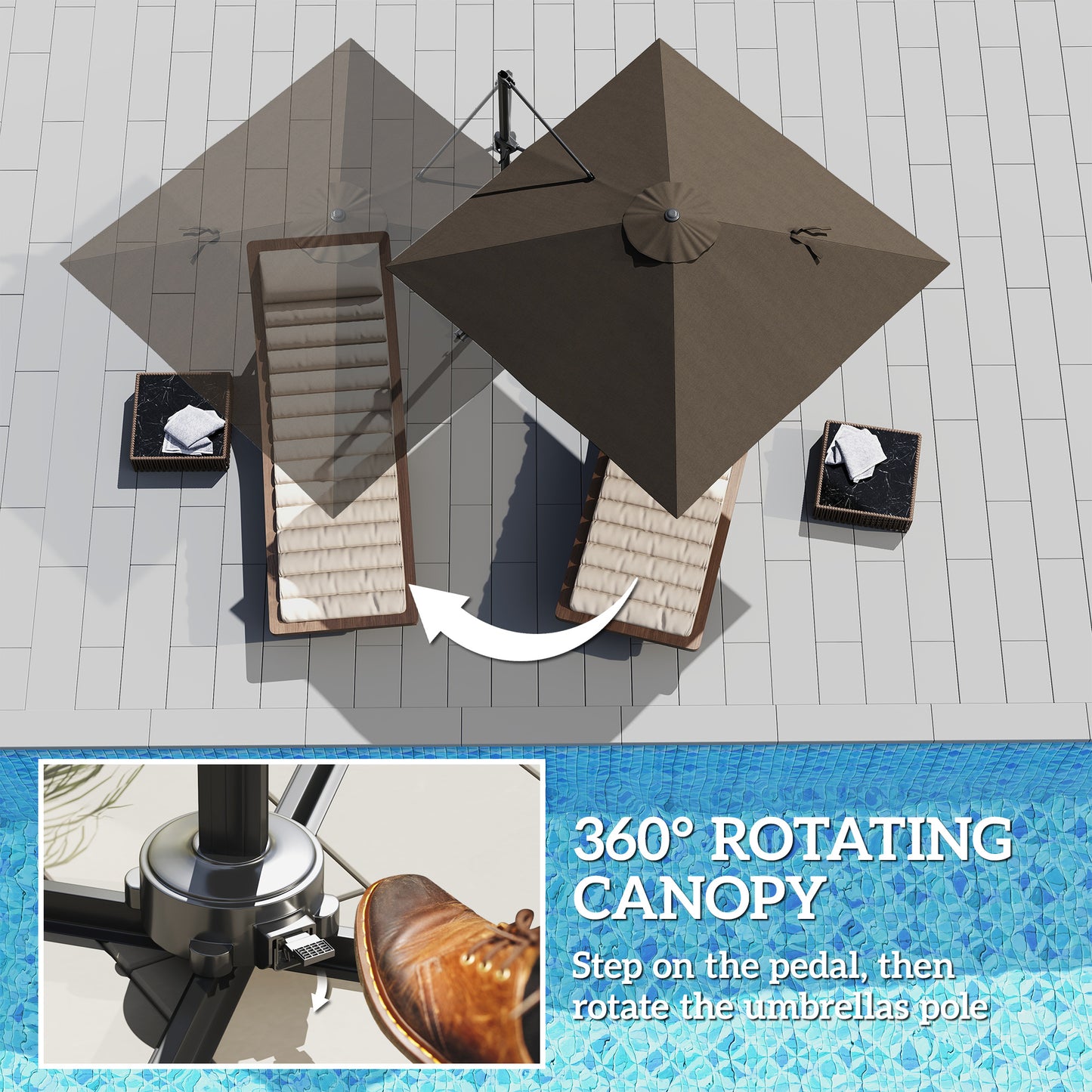 Square Cantilever Roma Parasol 360 Degree Rotation Hand Crank, Tan