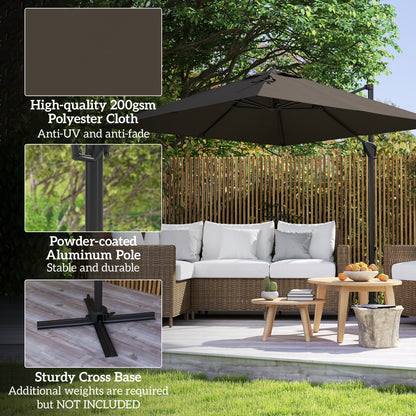 Square Cantilever Roma Parasol 360 Degree Rotation Hand Crank, Tan