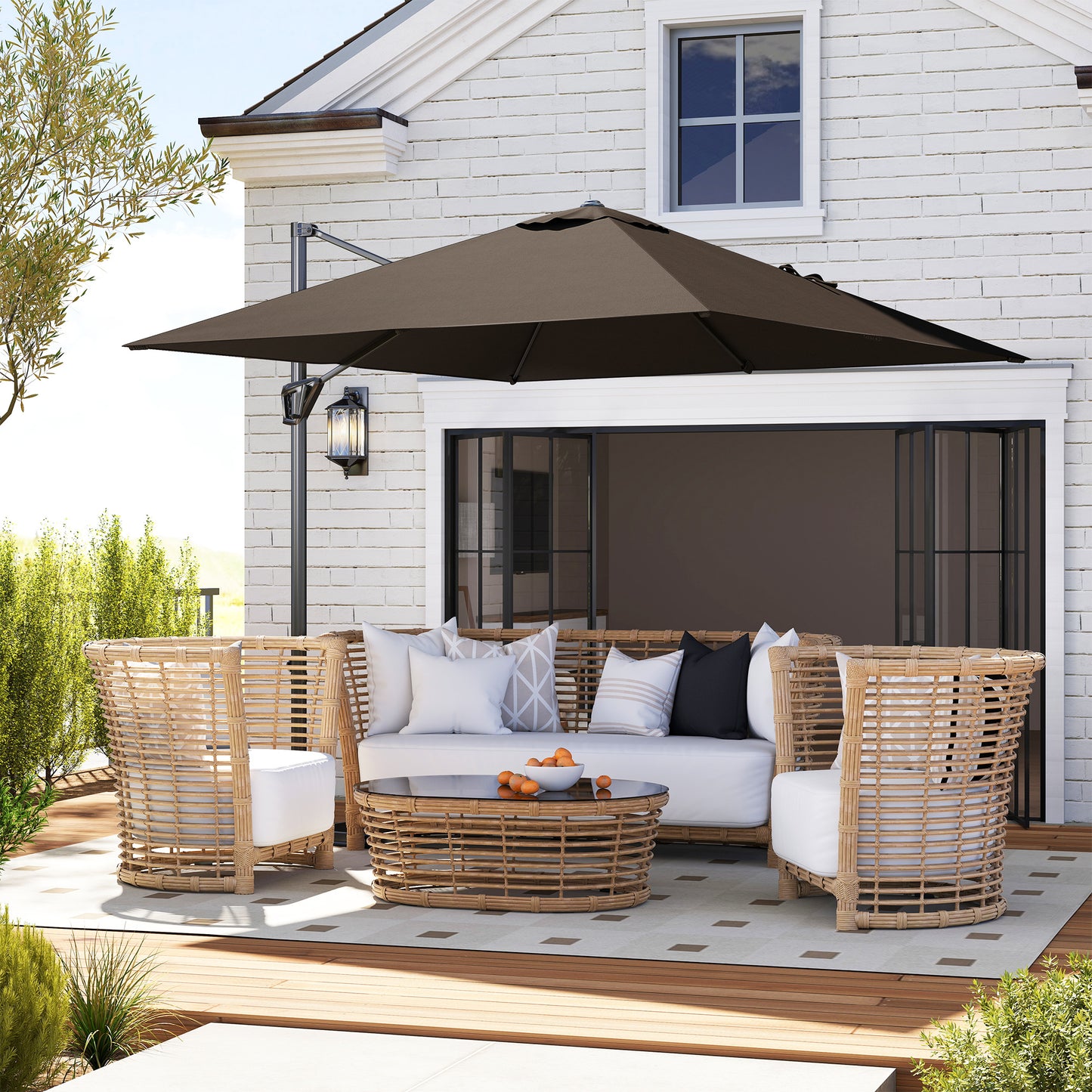 Square Cantilever Roma Parasol 360 Degree Rotation Hand Crank, Tan