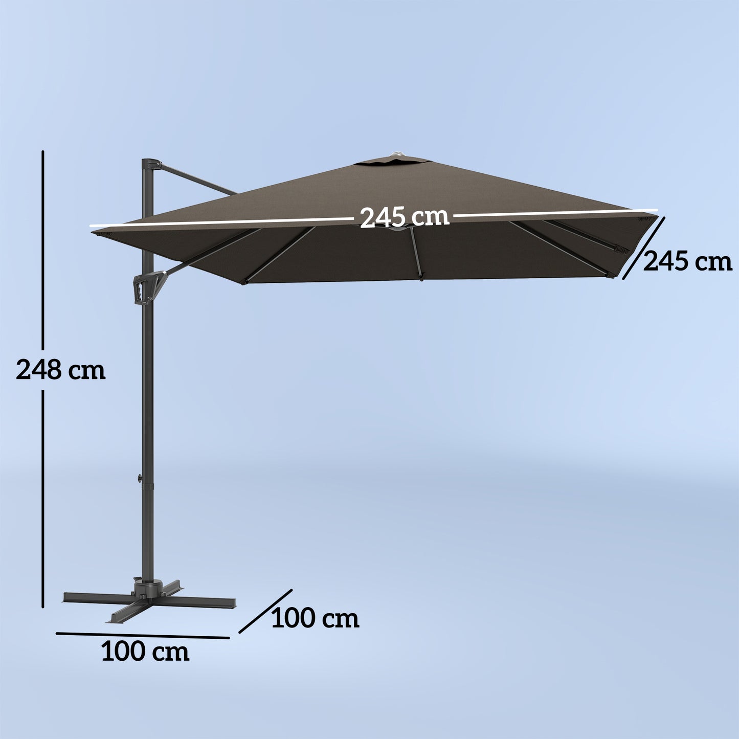 Square Cantilever Roma Parasol 360 Degree Rotation Hand Crank, Tan