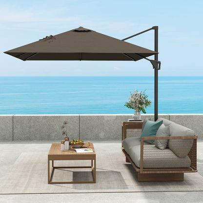 Square Cantilever Roma Parasol 360 Degree Rotation Hand Crank, Tan