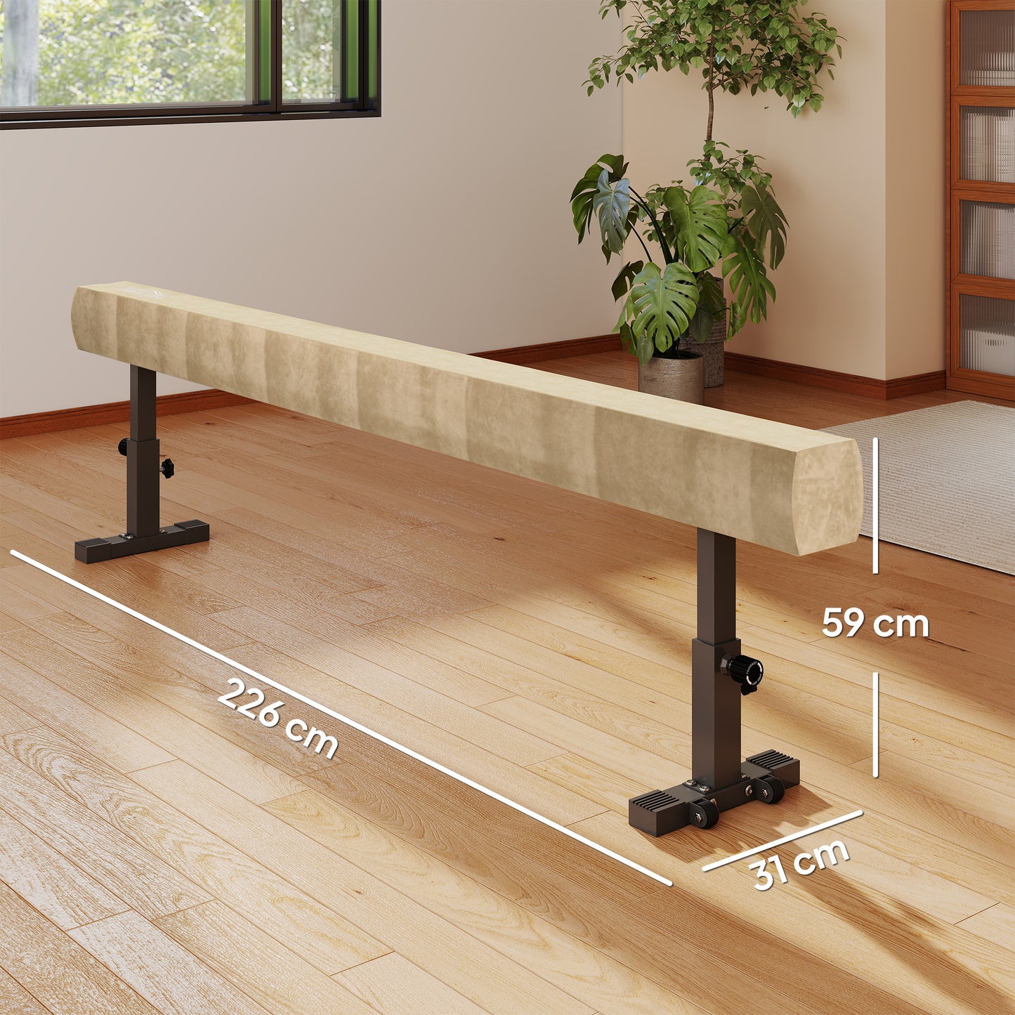 Adjustable Balance Beam Gymnastics Beam with Wheels for 6+ Years