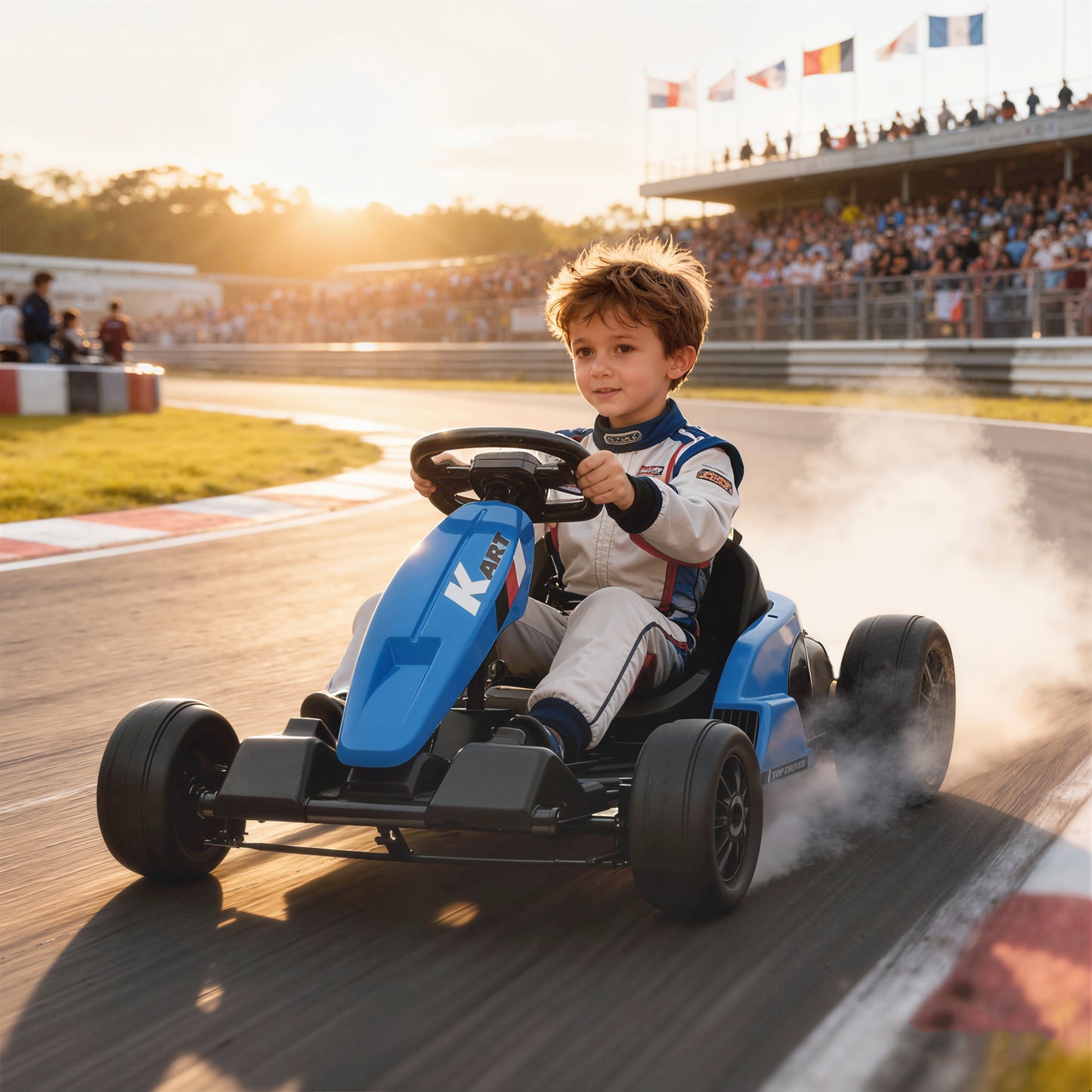 24V Electric Go Kart with Drift Mode, Adjustable Seat, Blue