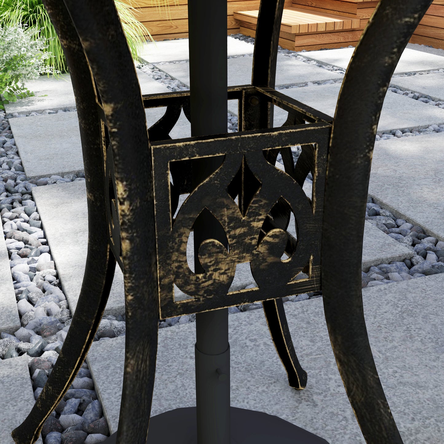 78 cm Round Garden Dining Table with Parasol Hole, Bronze Tone