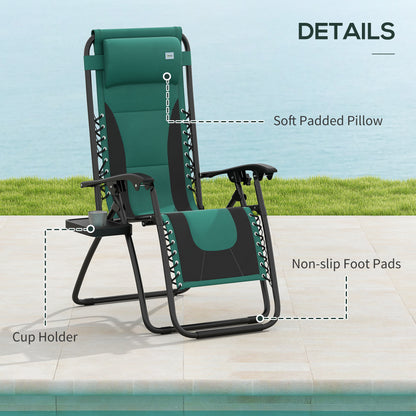 2 Pcs Zero Gravity Lounger Folding Recliner Chair w/ Cup Holder