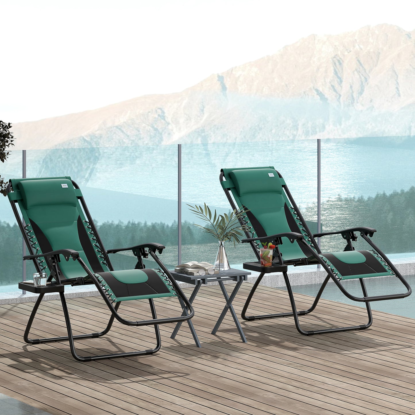 2 Pcs Zero Gravity Lounger Folding Recliner Chair w/ Cup Holder