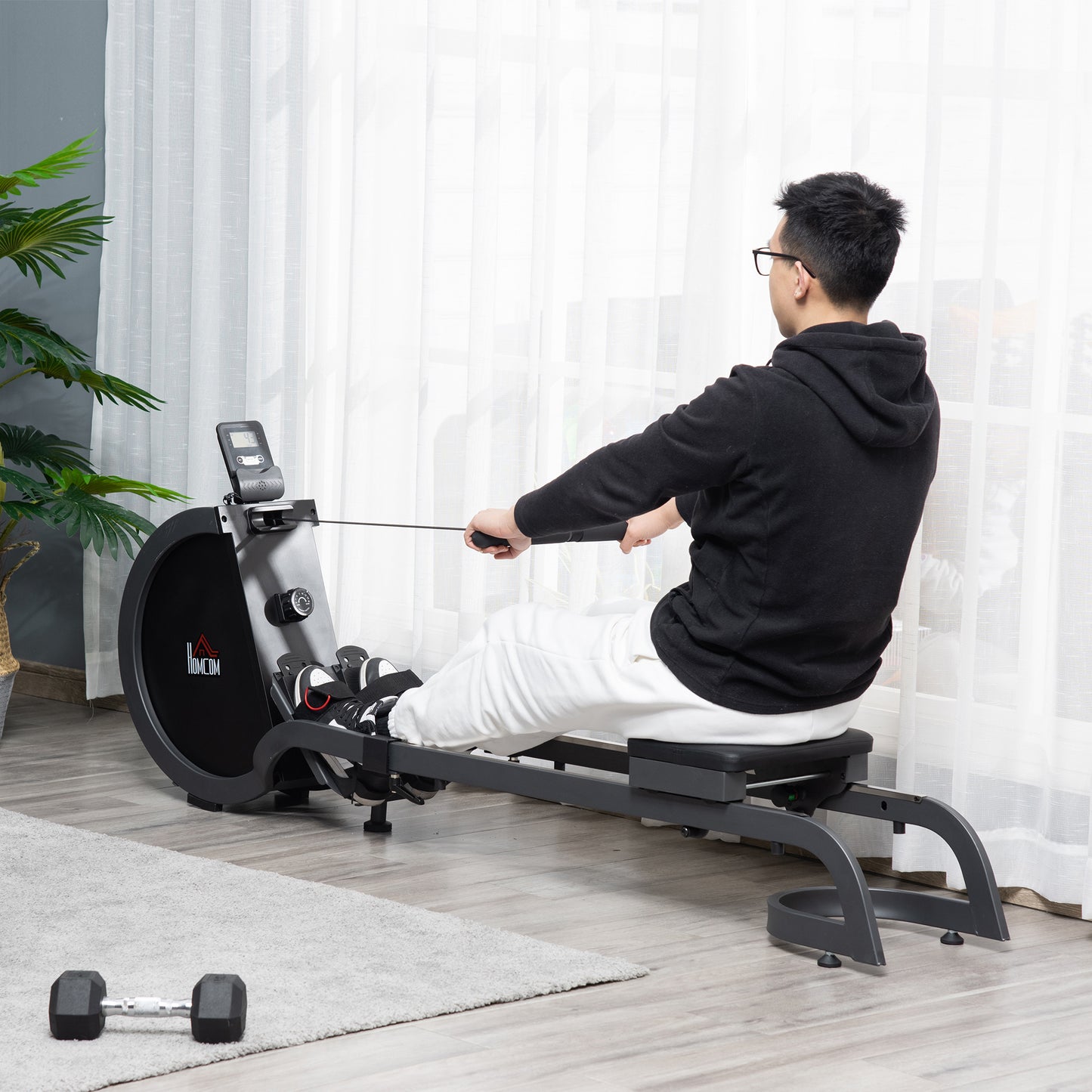 Rowing Machine with 16 Level Adjustable Resistances Magnetic Foldable Rower w/ 2 Aluminium Slide Rails, Digital Monitor for Home Use, Gym