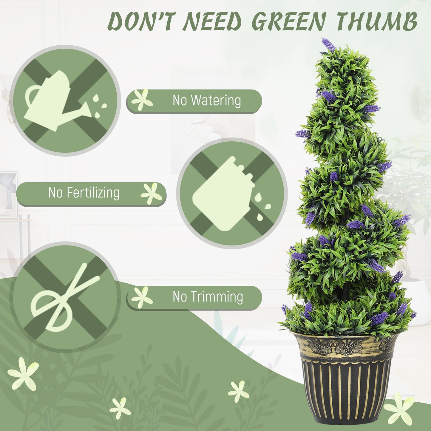 Set of 2 Decorative Artificial Plants with Lavender and Pot, 90cm
