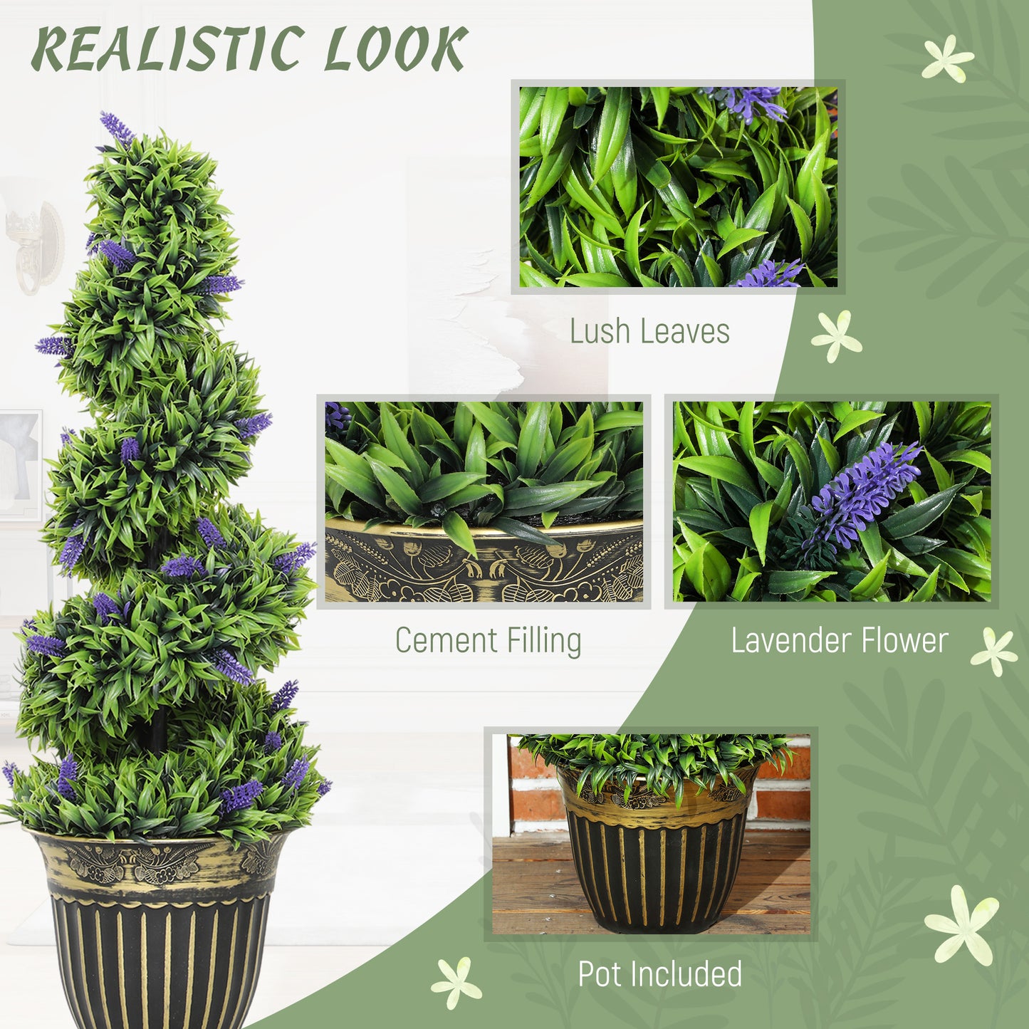 Set of 2 Decorative Artificial Plants with Lavender and Pot, 90cm