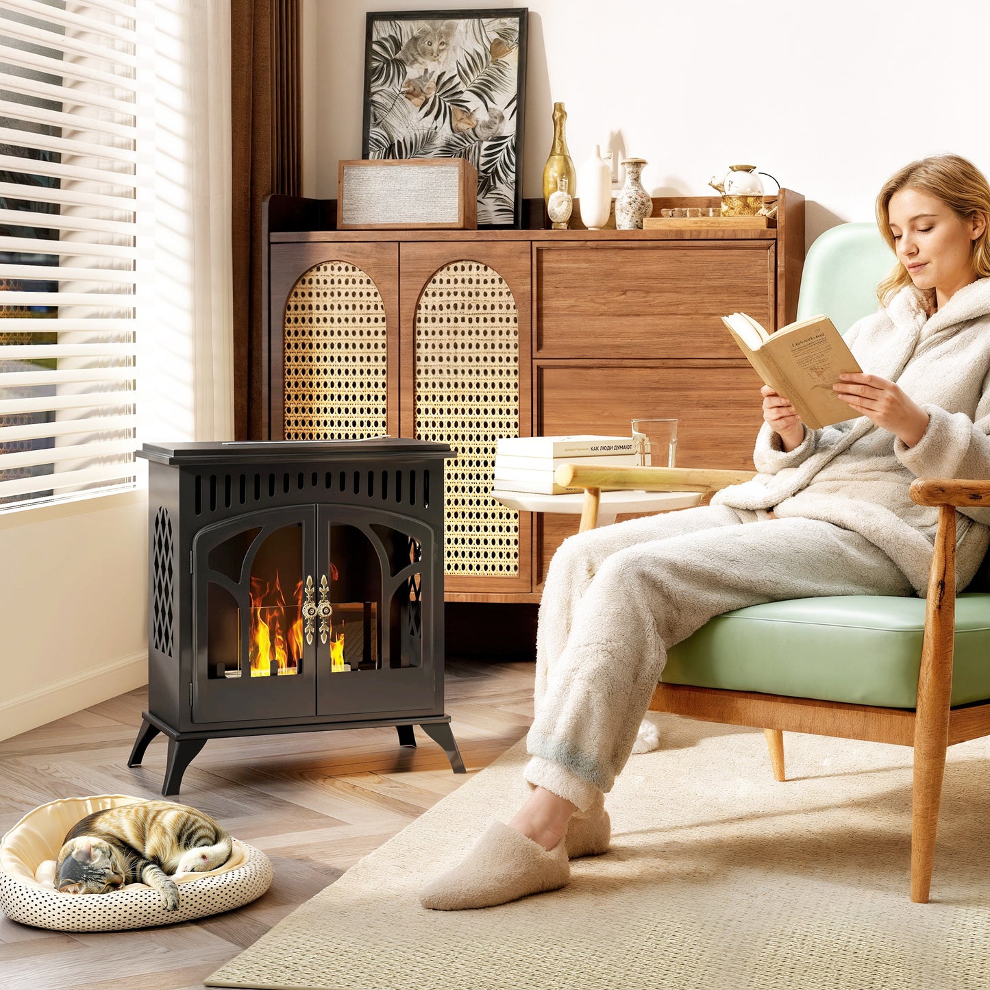 22" Bio Ethanol Fireplace Stove, Ethanol Fire Burner with Door