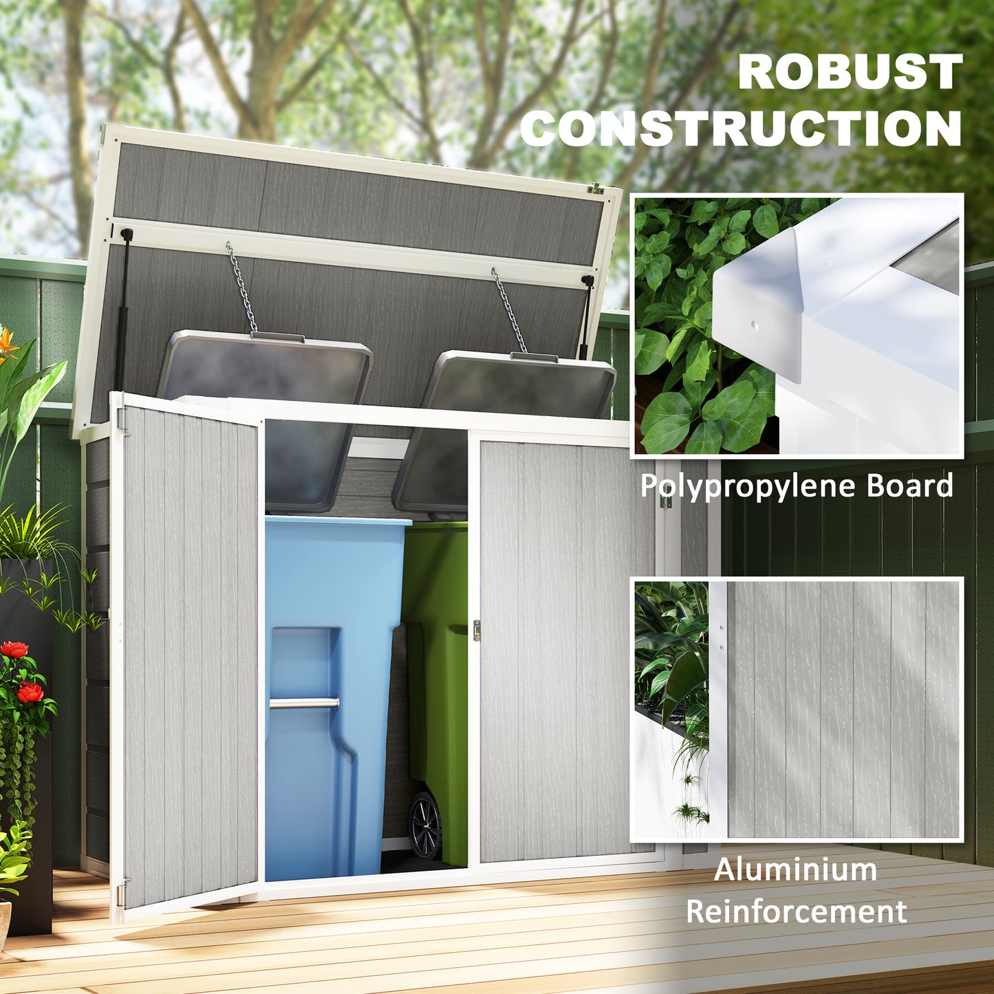 4.7 x 2.5FT Lockable Garden Shed, 2-Bin Storage Shed, Light Grey