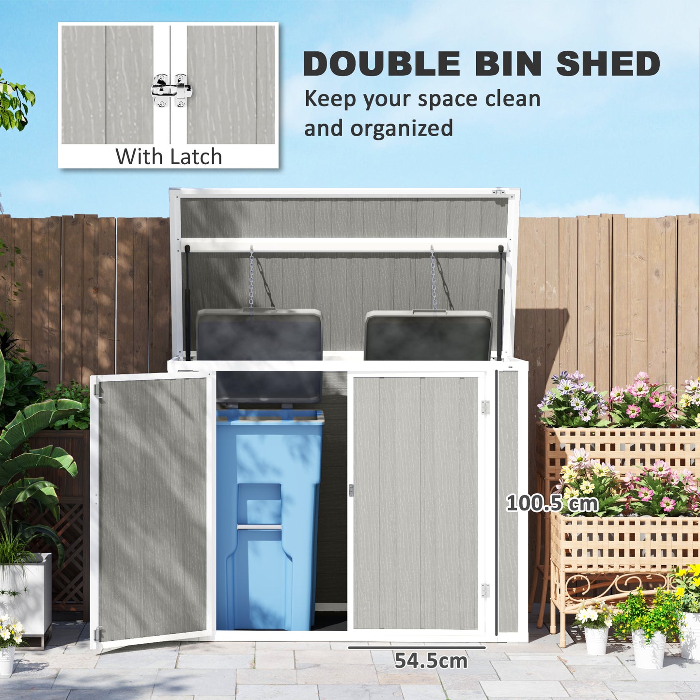 4.7 x 2.5FT Lockable Garden Shed, 2-Bin Storage Shed, Light Grey