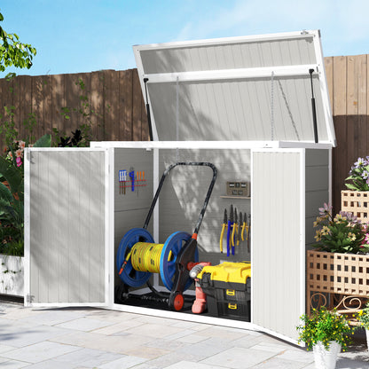 4.7 x 2.5FT Lockable Garden Shed, 2-Bin Storage Shed, Light Grey