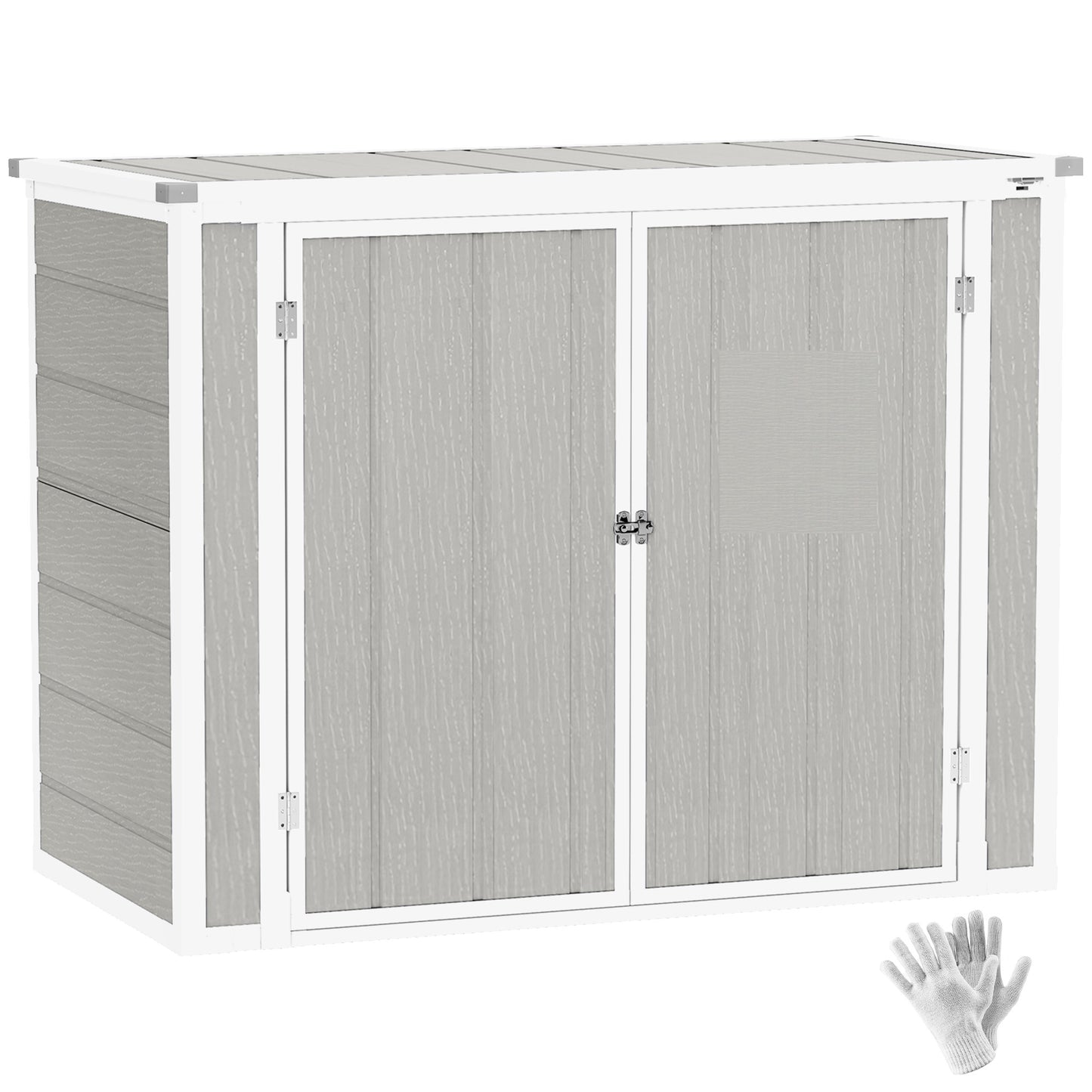 4.7 x 2.5FT Lockable Garden Shed, 2-Bin Storage Shed, Light Grey