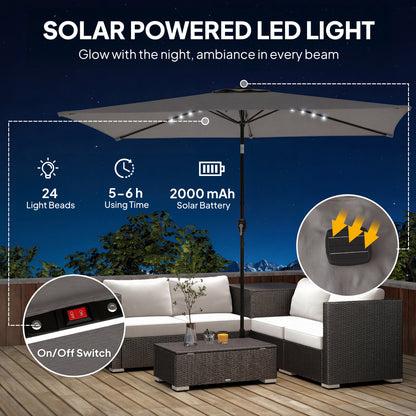 3 x 2 m Garden Parasol Umbrella with Light, Outdoor Patio Umbrella