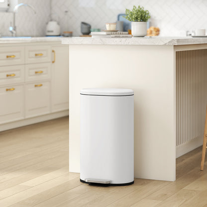 Slim Rectangular Pedal Bin with Soft-Close Lid, 30L Kitchen Bin Cream