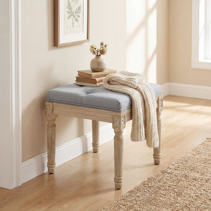 Vintage Foot Stool with Wood Legs, Light Grey