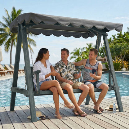 3 Seater Garden Swing Seat with Canopy, Outdoor Hammock Bench, Grey
