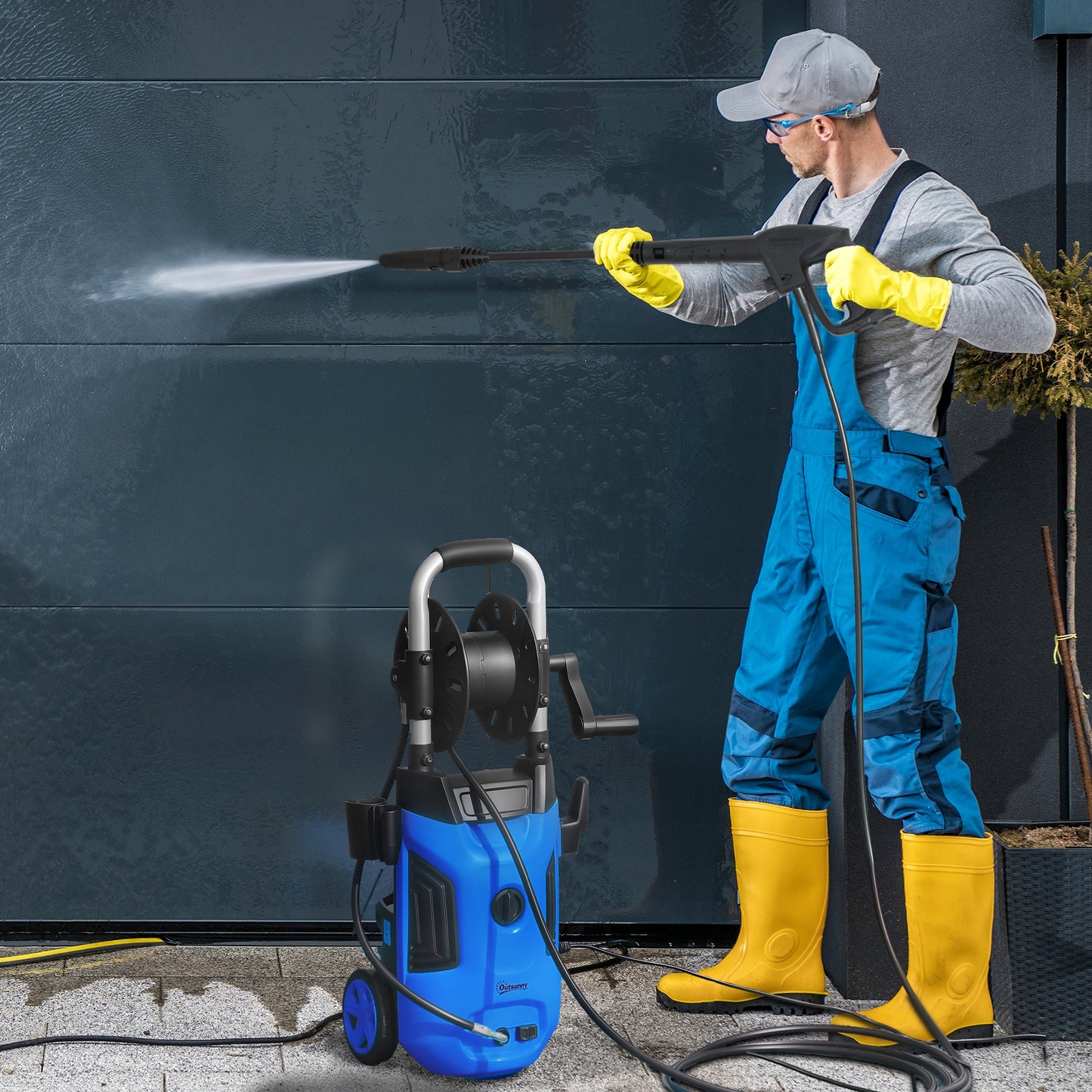 1800W Power Washer 150 Bar Pressure 6M Hose and Hose Reel, Blue