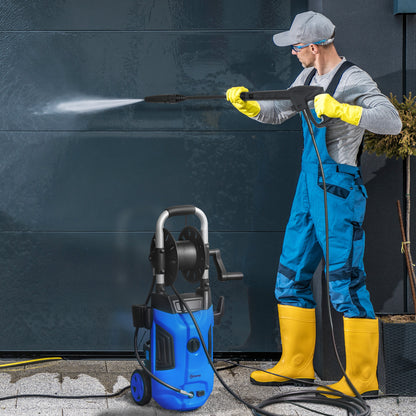 1800W Power Washer 150 Bar Pressure 6M Hose and Hose Reel, Blue