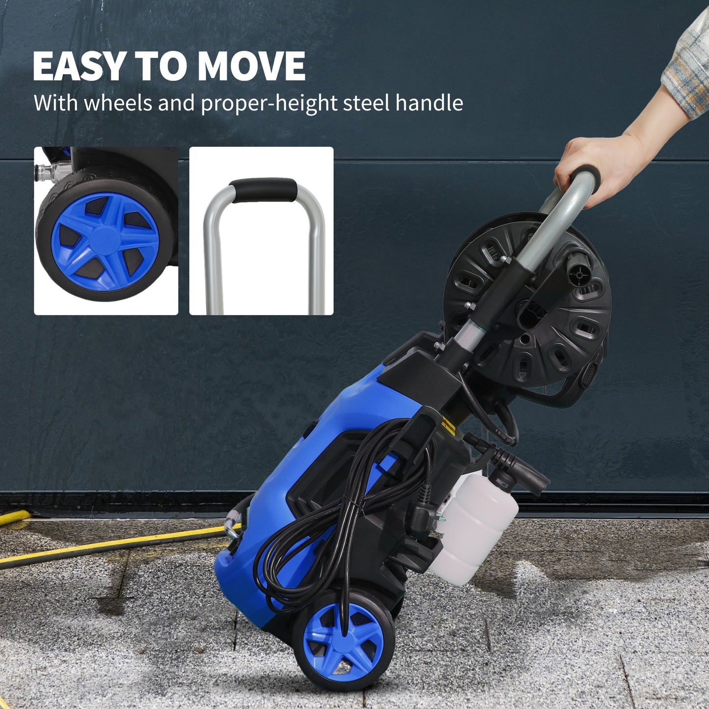 1800W Power Washer 150 Bar Pressure 6M Hose and Hose Reel, Blue