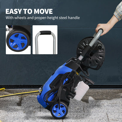 1800W Power Washer 150 Bar Pressure 6M Hose and Hose Reel, Blue