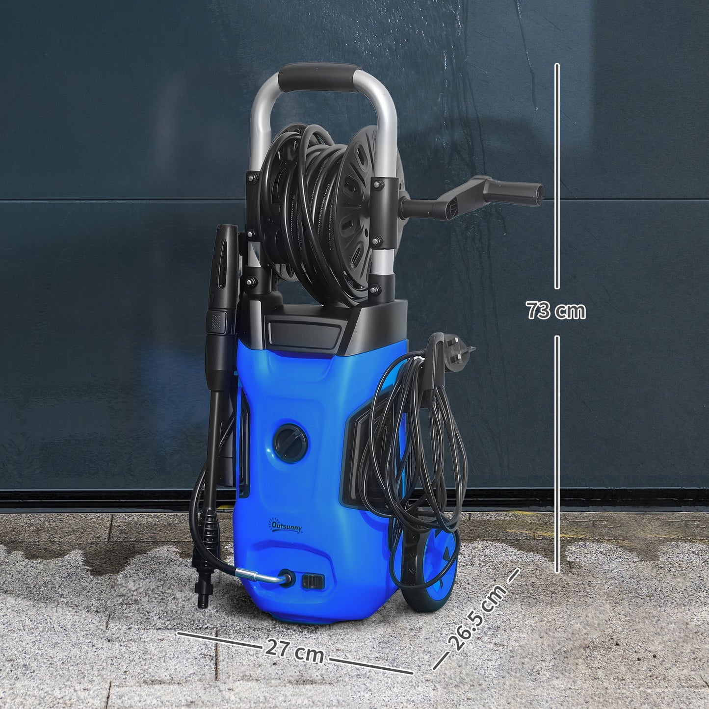 1800W Power Washer 150 Bar Pressure 6M Hose and Hose Reel, Blue