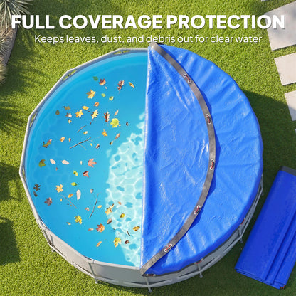10 ft Round Swimming Pool Cover with Secure Rope, Tightener, Blue