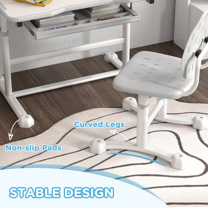 Height Adjustable Kids Desk and Chair Set w/ Tilted Desktop - Grey