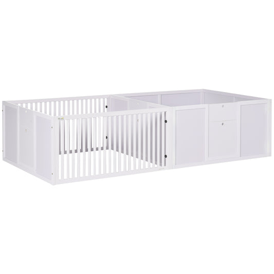Wooden Dog Pen Pet Playpen 7 Panels Puppy Pen for Indoors - White