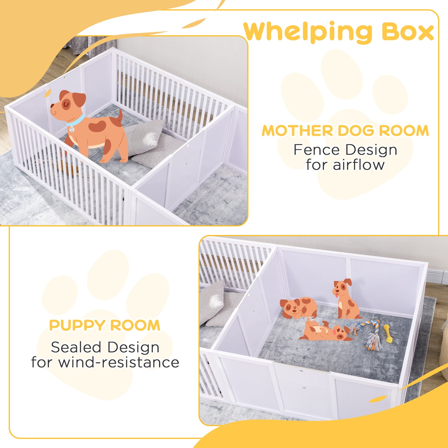 Wooden Dog Pen Pet Playpen 7 Panels Puppy Pen for Indoors - White
