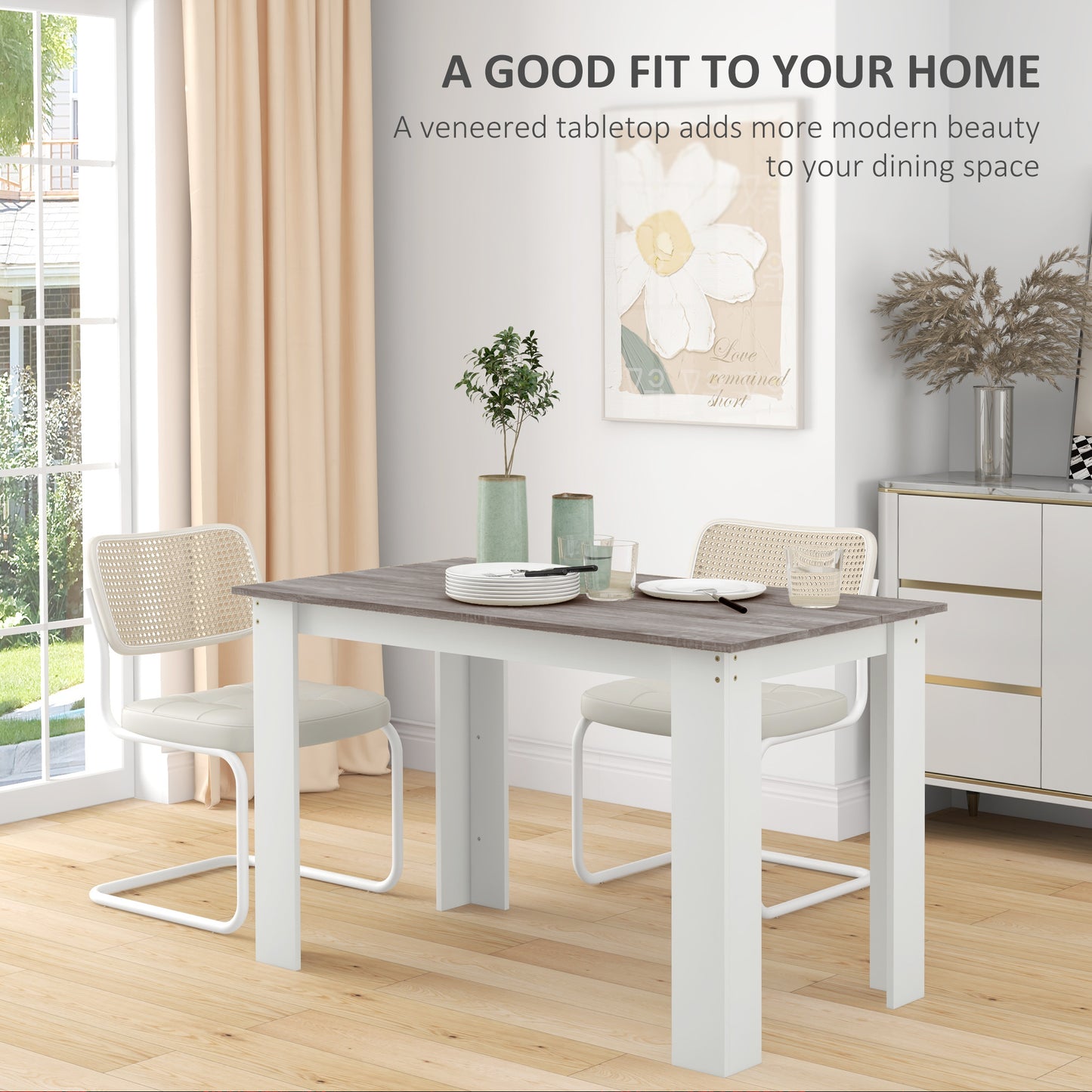 Dining Table for 4-6 People, Wood Effect Tabletop, Grey