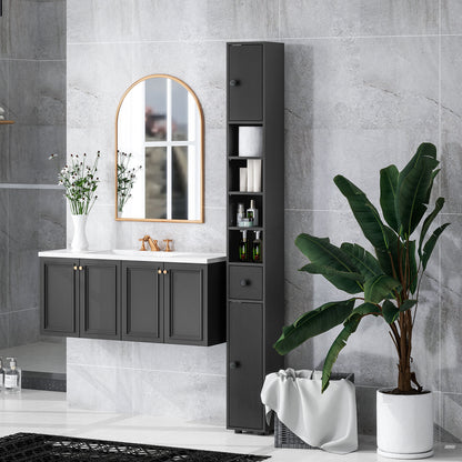 kleankin Slim Bathroom Cabinet, Toilet Roll Storage w/ Open Shelves, Black