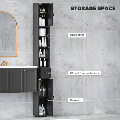 kleankin Slim Bathroom Cabinet, Toilet Roll Storage w/ Open Shelves, Black